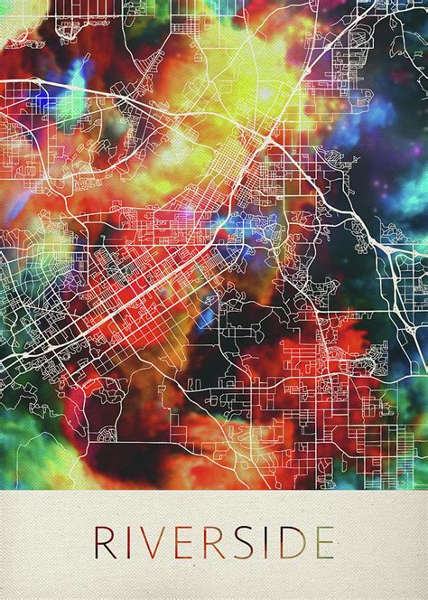 Riverside California Watercolor City Street Map Mixed Media By Design