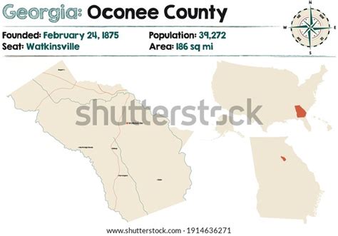 Large Detailed Map Oconee County Georgia Stock Vector Royalty Free