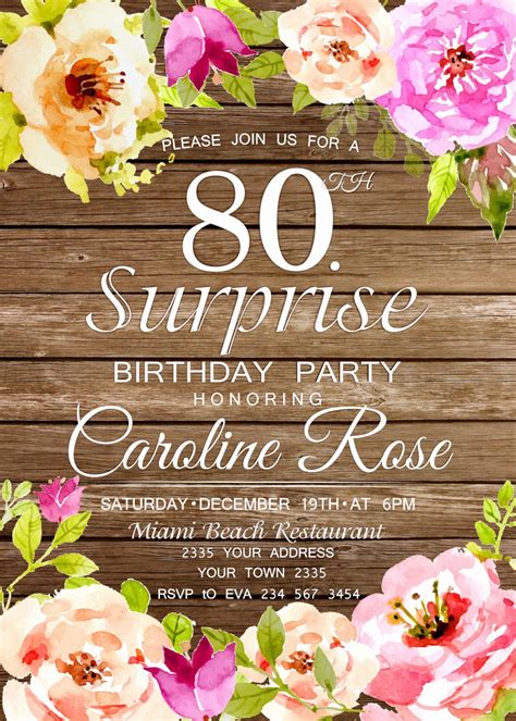 Free 80th Birthday Invitation Templates