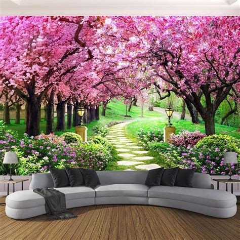 Romantic Cherry Blossom Wall Mural In 2021 Custom Photo Wallpaper 3d