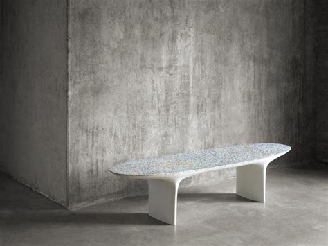 Flotsam White Cast Recycled Ocean Plastic Terrazzo Bench Seat By