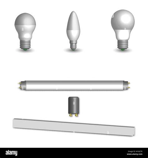 Set Of Various Photorealistic Light Emitting Diode And Fluorescent