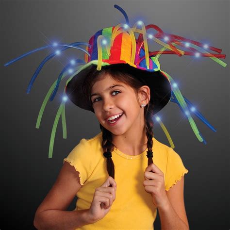 Funny Clown Top Hat With Lights And Noodle Hair Crazy Hats Light Up