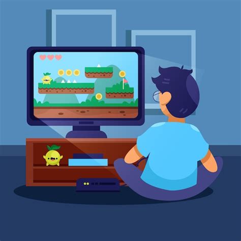 Young Boy Playing Video Games Free Vector
