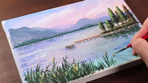 Calm Lake Landscape Easy Acrylic Painting For Beginners