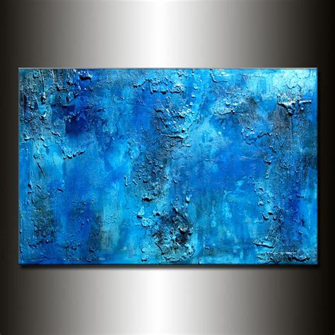 Original Thick Blue Textured Abstract Painting Contemporary Modern Fi