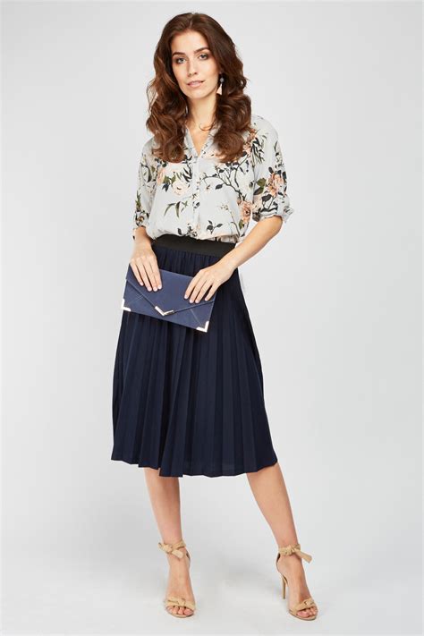 Midi Pleated Navy Skirt Just 7