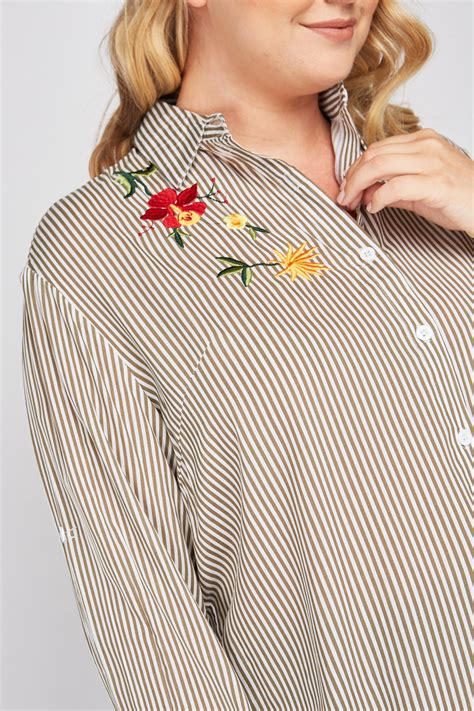 Flower Embroidered Stripe Shirt Just 3