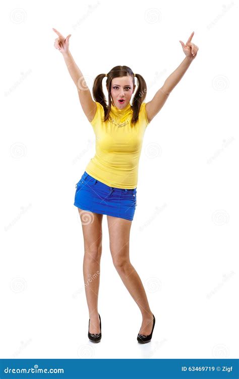 Girl Has Lifted Hands Upwards Stock Image Image Of Attractive Clean 63469719