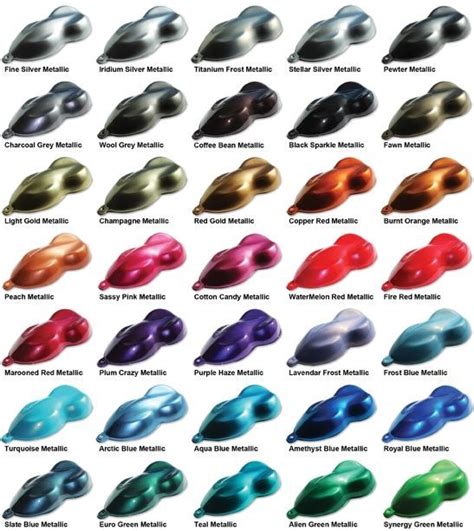 The Different Colors Of Metallic Paint In Various Shapes And Sizes