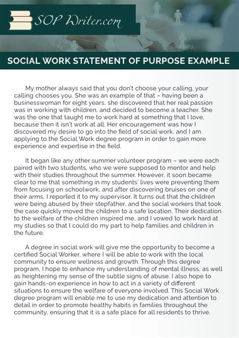 Social Work Statement Of Purpose Example Social Work Social Work