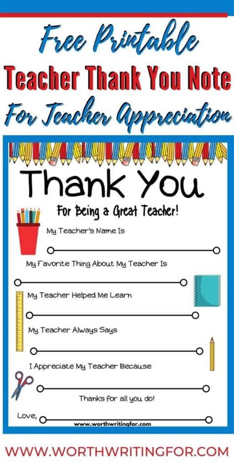 Free Printable Teacher Thank You Note Perfect For Teacher Appreciation