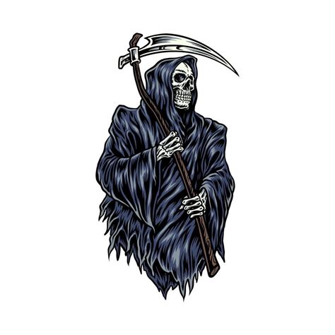 Illustration Grim Reaper Vector Hand Drawn Line Style With Digital