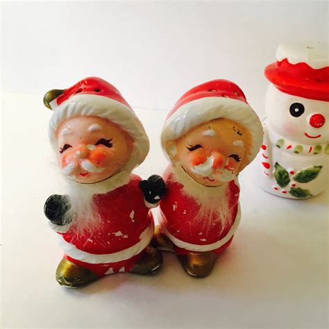 Vintage Salt And Pepper Shakers Lot Of 3 Sets Of Vintage Christmas