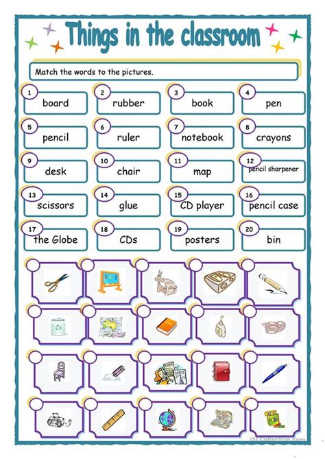 THINGS IN THE CLASSROOM - English ESL Worksheets for distance learning ...