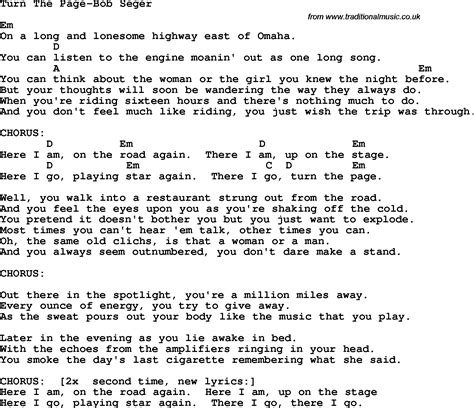Protest Song Turn The Page Bob Seger Lyrics And Chords