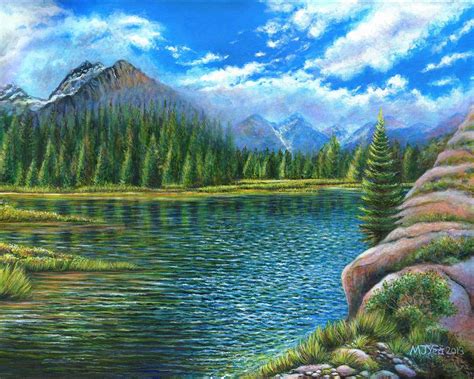 Landscape Lake And Mountain Painting Painting By Marion Yeo