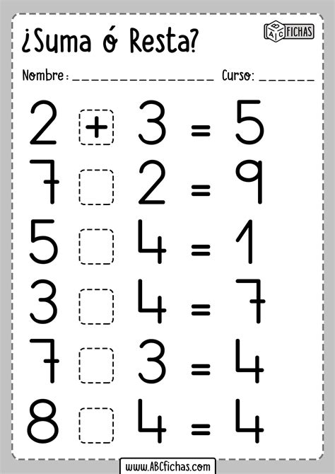 Fichas de Sumas y Restas para Niños Matemáticas