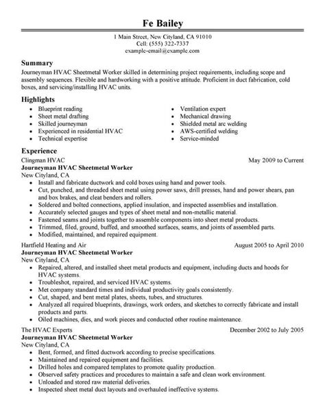 Easier than indeed and zip recruiter. Best Journeymen Hvac Sheetmetal Workers Resume Example From Professional Resume Writing Service