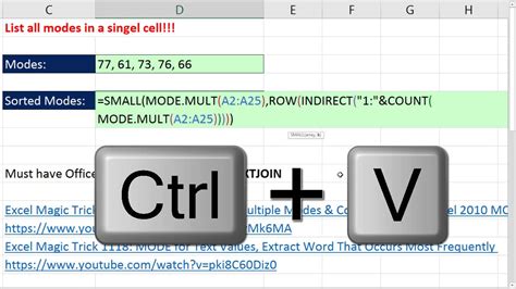 Excel Magic Trick 1301 Sorted List Of Modes In Single Cell With Textjoin Array Formula Youtube