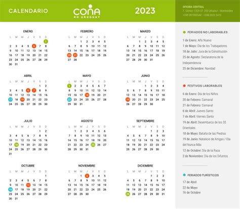 Calendario Feriados 2023 Cona Rh Uruguay