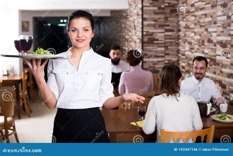 Female Waiter Showing Country Restaurant Stock Photo Image Of