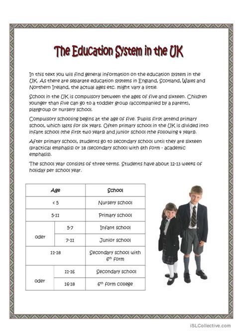 Education System In The Uk English Esl Worksheets Pdf And Doc