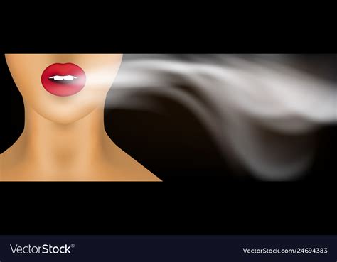 Woman With Red Lips Smoking Vape And Blowing Smoke
