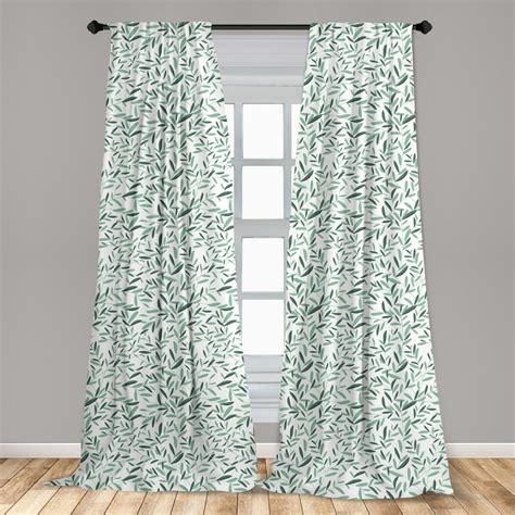 Sage Curtains 2 Panels Set Pattern With Leaves Environment Nature
