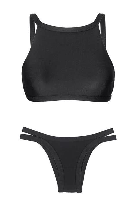 A Black Crop Top Bikini With Raised Edges Preto Cropped Rio De Sol