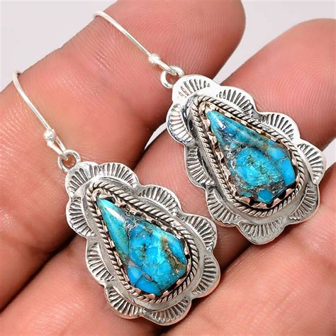 Southwest Style Silver Blue Turquoise Silver Earrings Jewelry