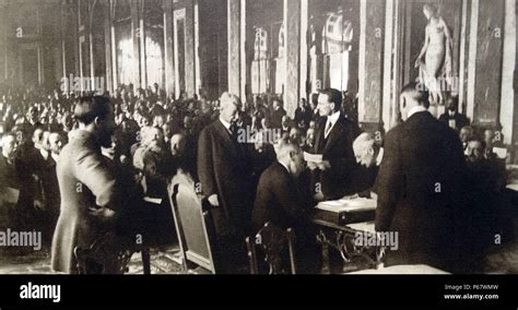 Treaty Of Versailles Is Signed By President Woodrow Wilson At The Peace