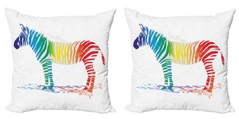 Zebra print fabric throw pillows, available in feather, polyfill, bolster, square, and rectangle pillows. Funny Throw Pillow Cushion Cover Pack of 2, Zebra in Gradient Rainbow Colored Stripes Nature ...