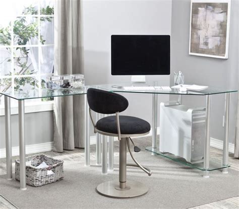 Smooth and cool, the techni mobili tempered glass l shape corner desk is. Corner Computer Desk with Glass Top Work Center Arm - 7 ...