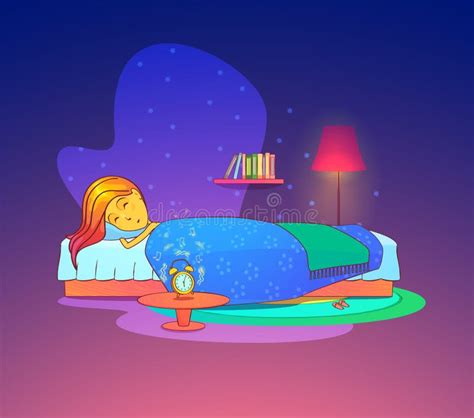 Woman Sleeping At Night In Her Bed Lady Cartoon Character Stock Vector