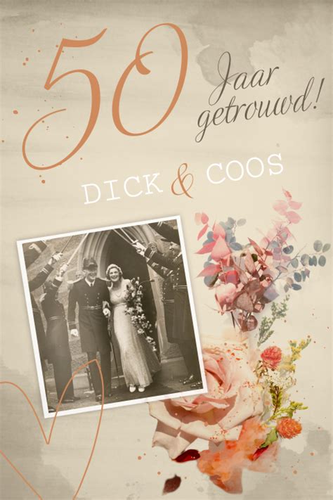 Stijlvolle Vintage Uitnodiging Jarig Huwelijk Met Foto En Bloemen