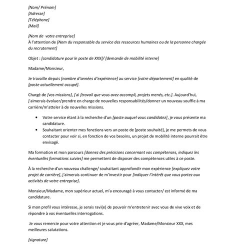 Lettre de motivation avancement de grade la promotion interne concerne un changement de grade dans un autre corps ou cadre la lettre de motivation doit exemple gratuit dun modele de courrier de candidature pour postuler a un poste interne a lentreprise changement demploi promotion mutation. Lettre de motivation pour candidature interne : bon exemple et conseil - Cadremploi