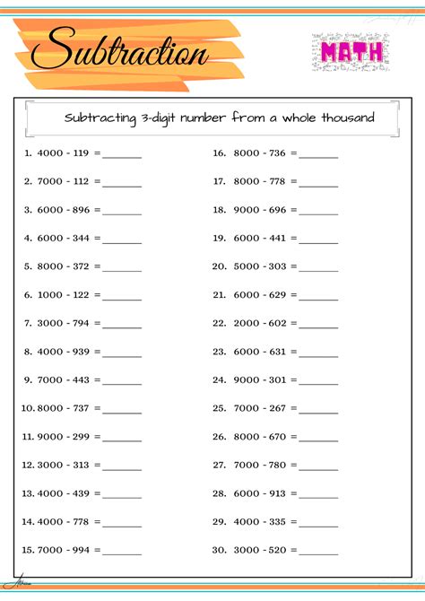 grade  math worksheet subtraction part  education ph