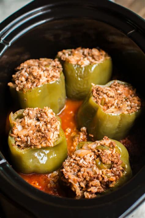 Slow Cooker Beef And Rice Stuffed Peppers Crockpot Dishes Crockpot