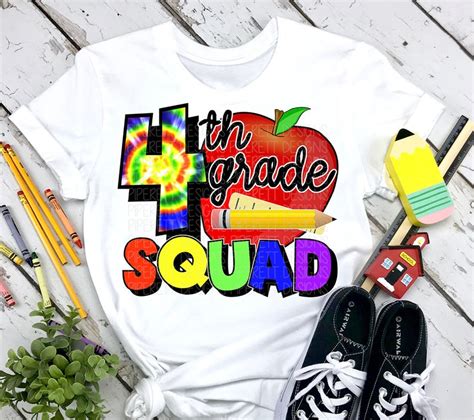 Tie Dye Rainbow 4th Grade Squad Grade Level Shirt Fourth Etsy