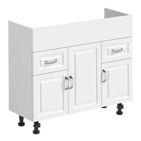 A White Cabinet With Two Doors And One Drawer On The Bottom Is Shown In