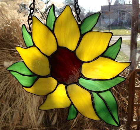 Stained Glass Sunflower Sun Catcher Wild Flower Handmade Etsy