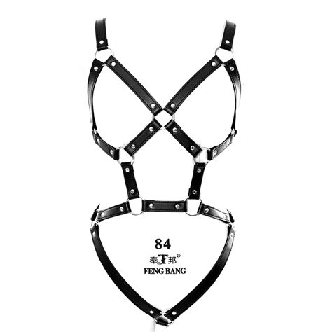 women sexy leather body harness lingerie black full cage bondage set garter punk goth strap plus