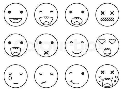 Outline Round Smile Emoji Set Emoticon Icon Linear Style Vector Set