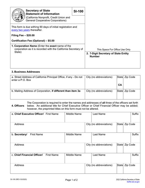 Form Si 100 Download Fillable Pdf Or Fill Online Statement Of