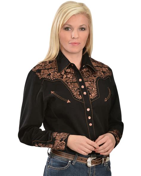 Scully Pl 654c Den L Womens Embroidered Yoke Long Sleeve Western Show Shirt For Sale Online Ebay