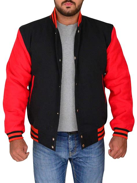 Men Retro Varsity Bomber Black And Red Track Jacket Right Jackets