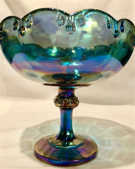 Antique Iridescent Blue Carnival Glass Fruit Compote Free Nude Porn Photos