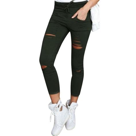 Pencil Pants Morecome Women Skinny Ripped Pants High Waist Stretch Slim Pencil Trousers Free