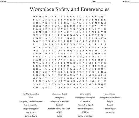 Workplace Safety And Emergencies Word Search Wordmint Word Search
